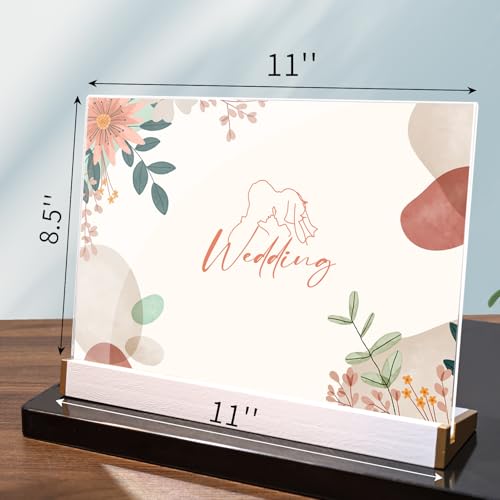 3 Pack Acrylic Sign Holder 8.5X11 for Wedding Anniversary Party, Horizontal White Tabletop Sign Display for Business Restaurant/Hotel/Office Meeting Events Information Holder - size: 11X8.5 L