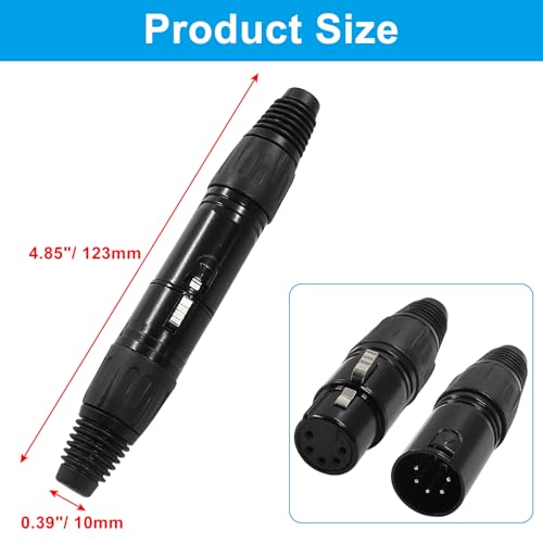 Hordion 5 Pin XLR Male & Female Connector Mic Plug Adapter, 2Pair Black - color: 5 Pin Male & Female