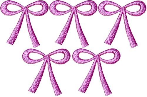 Set 5 of Small Cute Mini Ribbin Lovely Tie Bow Hair Rope Kids Children Tiny Decal Decorative Repair Clothing Bags Applique Sew Iron on Embroidered Patches (RIBBIN-01-MINI5) (Pink) - color: Pink