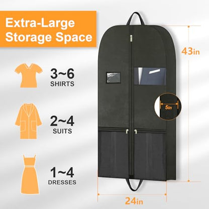 Travel Garment Suit Bag 43" for Hanging Clothes Storage for Men Suits Shirt | Suit bags with pockets and handles,gusseted garment bag for Men Suits Shirt Tuxedo Dresses Coats,Suit Cover Bags with Zipper - size: 43" 1PK