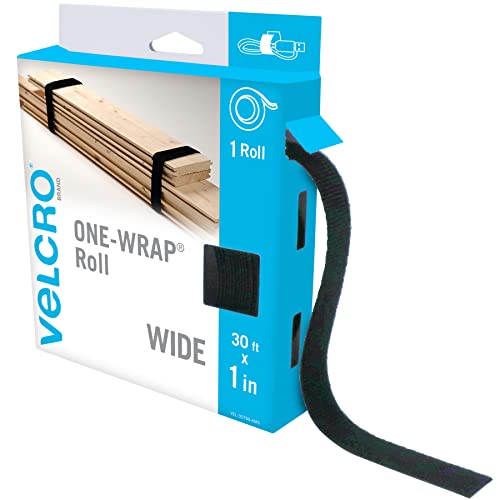VELCRO Brand VEL-30768-AMS Wide Straps 1 in x 30 ft Roll | Cut to Length, Reusable Self-Gripping Tape | Bundle Poles, Wood, Pipes, Lumber, Garage Organization for Tool Handles Hoses, More | Black, 1in - size: Wide 1in