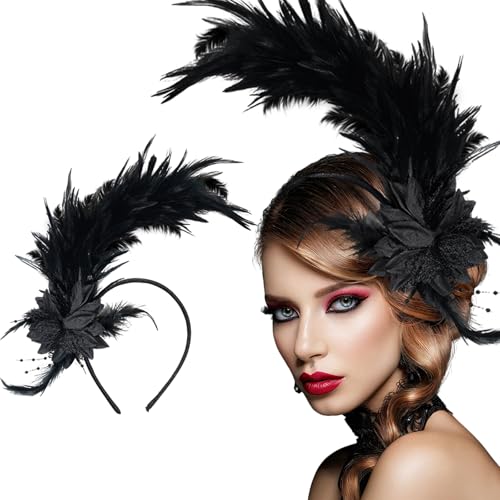 Loieryk Feathers Fascinator Headband 1920s Queen Headpiece Fascinators Hats for Women Tea Party Flower Headpiece - color: Black