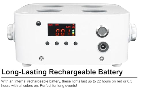 Rockville 4 Pack MINI IR4 White RGBWA+UV LED Par Wash Lights, Wireless DMX, App & Remote Control, Rechargeable Battery, Travel Bag Included, for DJs and Events | Up to 22-Hour Rechargeable Battery, Wireless DMX, App Control, IR Remotes, Sound Modes, Party