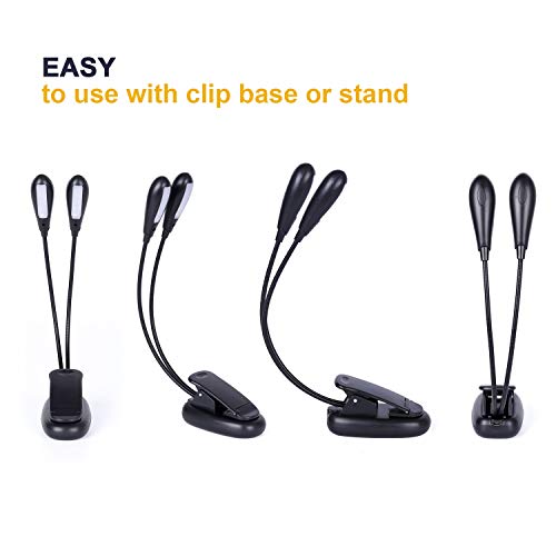 Rechargeable Music Stand Light, Clip on Reading Light, 8 LED Book Lamp, 3-Level Brightness for Eye Protection, Perfect for Piano, Orchestra, Bookworms, Craft (White & Warm, Dual Arm)