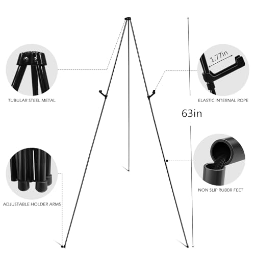 RRFTOK 3 Pack 63 in Sign Easel Stands, Instant-Fold Tripods with Bags | Instant-fold metal tripod with carry bag for welcome sign, poster display, foam board and floor use - style: 63B 3pack