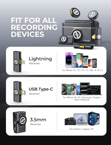 Hollyland Lark M2 Wireless Microphone for iPhone/Camera/Android/PC, 48kHz/24-bit High Fidelity Audio, 300m Range, Noise Cancelling, 40h Use, YouTube, Vlog, Streaming (2TX + 3RX + Charging Case) - color: Black, size: Combo (USB-C RX + Lightning RX + Chargi