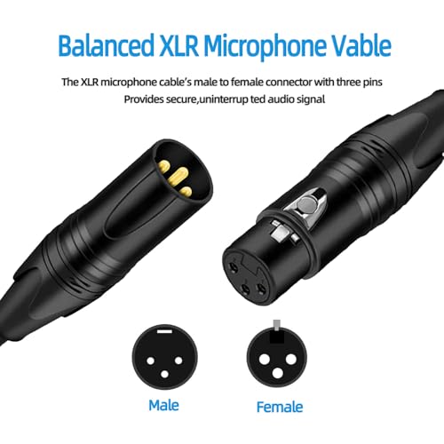 Premium XLR to XlR Cable (3 Feet 2-Pack) Noise-Canceling Balanced Wire Connector, 3 Pin XLR Microphone Cables Oxygen-Free Copper (OFC) Male to Female Mic Cord for Speaker Mixer, Studio,Podcast - size: 3Feet-2Pack-Black