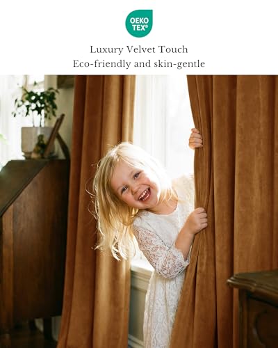 StangH Mustard Gold Velvet Curtains Back Tab Privacy, W52 x L96, 2 Panels - color: Mustard Gold, size: 52"W x 96"L (Pack of 2)