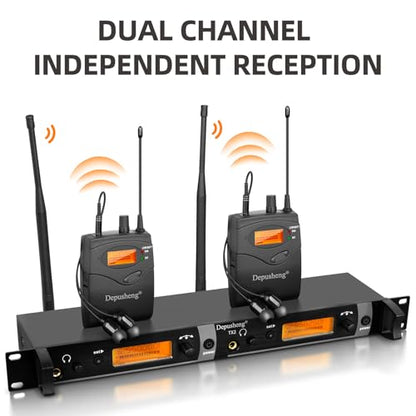 Depusheng TX2 Wireless in Ear Monitor System, 2-Channel Wireless IEM System, Metal IEM w/ 2 Bodypacks, Rack Mount - size: TX2