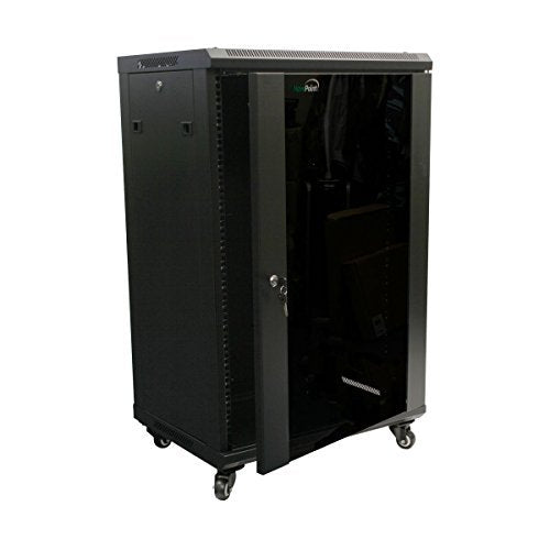 NavePoint 18U Server Cabinet Wall Mount Rack Enclosure with Caster Wheels, Includes 2 Fans, Locking Glass Door, Removable Side Panels – 18U Network Cabinet 17.7” Deep, 19”Server Rack for IT Equipment - size: 18U - 450mm Depth