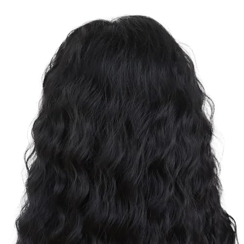 26 Inch Long Black Curly Drag Queen Wigs for Women Water Wave Hairstyles - color: Black