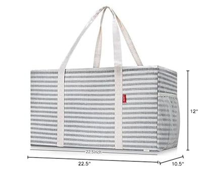 LHZK Standing Extra Large Utility Tote Bag with Metal Wire Frame and the Sides Rinforced, Extra Large Tote Bag with Handle, Reusable Grocery Bags Foldable, Beach Bag, Car Tote (Gray) | 22.5×10.5×12 inch - color: Gray, size: 22.5''x10.5''x12''-1 Pack