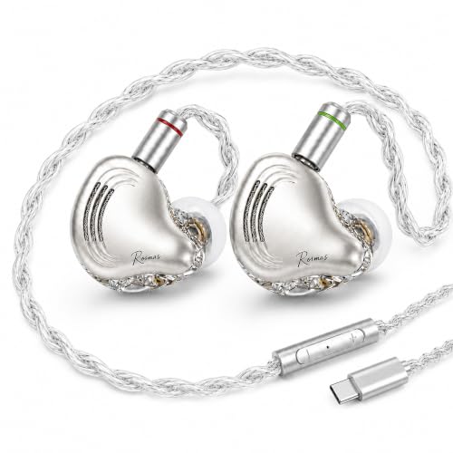 Rosmas Wired Earbuds with Mic, USB-C Wired Earbuds HiFi Earphones,SM10 Pro 5-Driver Hybrid IEM Earphones, 4BA+1DD Driver System, Detachable 2-Pin Cable, in Ear Monitors for Gaming Music Calls，Sliver - color: Silver