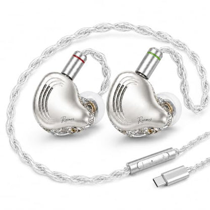Rosmas Wired Earbuds with Mic, USB-C Wired Earbuds HiFi Earphones,SM10 Pro 5-Driver Hybrid IEM Earphones, 4BA+1DD Driver System, Detachable 2-Pin Cable, in Ear Monitors for Gaming Music Calls，Sliver - color: Silver