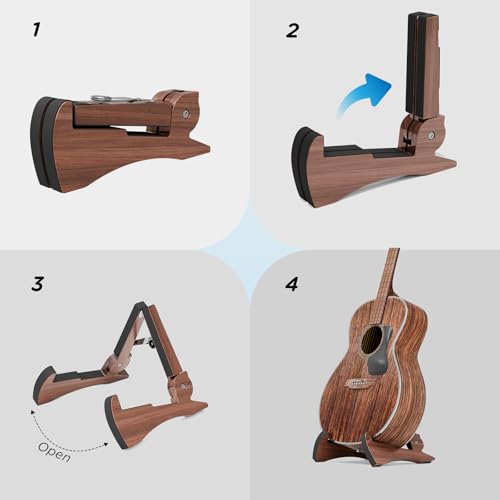 DIDA Lightweight Foldable A- Frame Plastic Guitar Stand for Acoustic, Electric Guitars, Ukulele, Guitar Stand Floor, Portable Travel Stand, Single Guitar Holder (Rosewood) - color: Rosewood