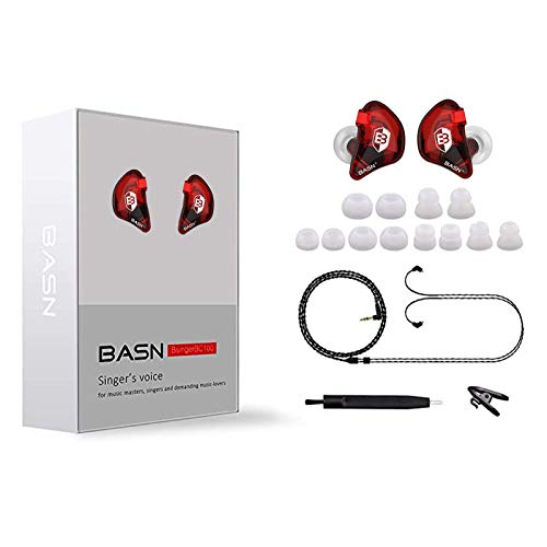 BASN Bsinger BC100 in Ear Monitor Headphones Universal Fit Noise Isolating IEM Earphones for Musicians Singers Studio Audiophiles (Red) - color: Red