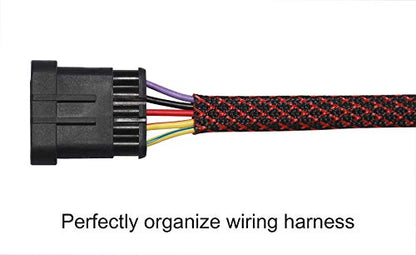 25ft - 1/4 inch PET Expandable Braided Sleeving – BlackRed – Alex Tech Braided Cable Sleeve - color: Blackred, size: 1/4"-25ft