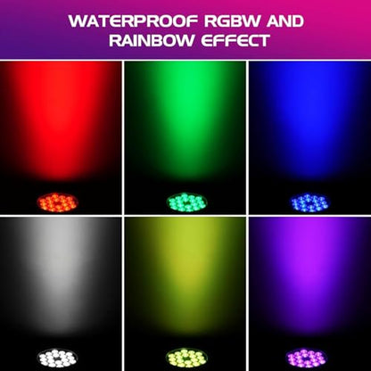 4 Pack Waterproof Stage Lights, 18X18W RGBW LED Par Light, LED DJ Par Lights 4/8 Channels DMX 512 with Sound Activated for Concert Event KTV Birthday Party Church Wedding Outdoor Light