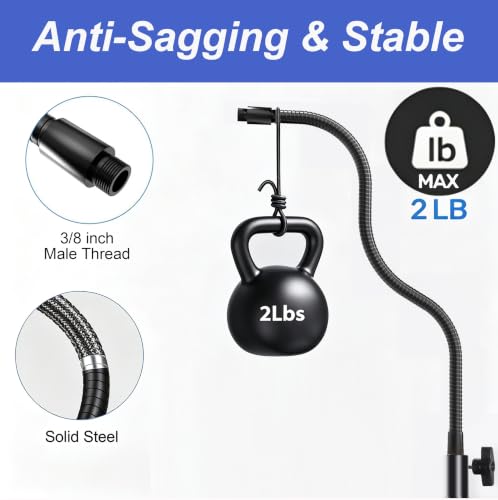19" Gooseneck Arm, 3/8" Female to Male Metal Thread, 360° Microphone Flexible Arm, Gooseneck Tube Extension Holder, for Phone, Microphone Holder, Black
