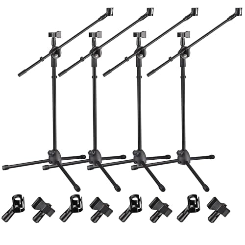 AW 4pcs Boom Mic Stand Floor Adjustable Height Mic Tripod Stand Dual Mic - color: Black-2 Mic Clips, size: 4 pcs