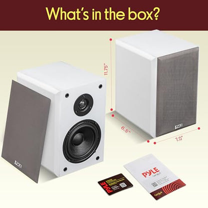 Pyle 5.25” Wired Bookshelf Speakers Pair – 2-Way HiFi Home Theater Stereo Speakers with Soft Dome Tweeter, Paper Cone Woofer & Wall Mount Brackets – Compact Speaker System, White - color: White, size: 5.25 inch