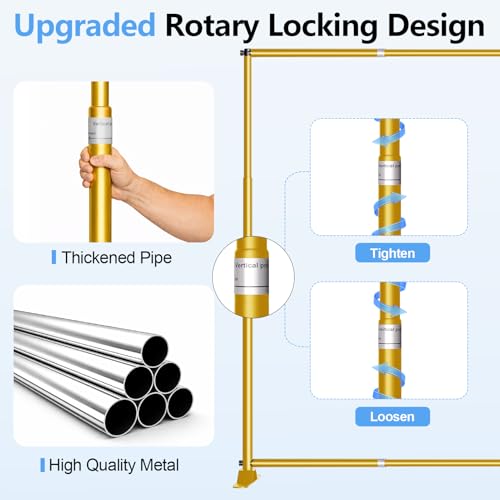 10x8FT Banner Stand, Heavy Duty Step and Repeat Stand, Gold | Height Adjustable Background Frame with Spring Clamps x4, Clips x4, For Photobooth, Parties, Exhibition, Trade Show, Wedding - color: Gold, size: 8x10ft