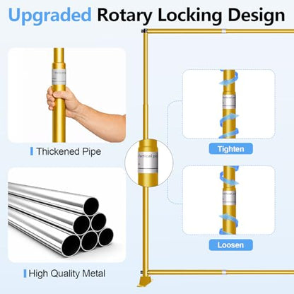 10x8FT Banner Stand, Heavy Duty Step and Repeat Stand, Gold | Height Adjustable Background Frame with Spring Clamps x4, Clips x4, For Photobooth, Parties, Exhibition, Trade Show, Wedding - color: Gold, size: 8x10ft