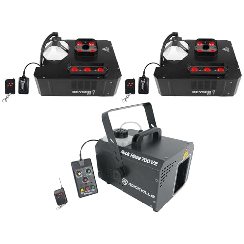Audiosavings Bundle: (2) Chauvet DJ GEYSER P7 DMX Fog Machines with RGBA+UV LED Effects Bundle with Rockville ROCKHAZE 700 CFM DMX Haze Machine with Water-Based Hazer (3 Items)