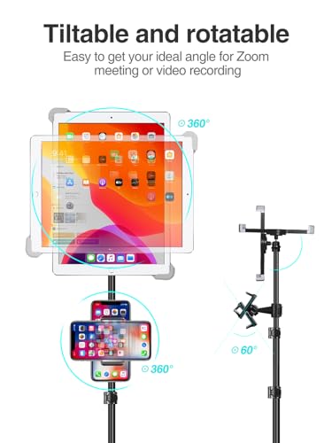 elitehood iPad Tripod Stand, Aluminum Alloy iPad Stand, 360 Rotation Adjustable Height iPad Stand Holder for Floor, Universal Compatible with All 7.9-11 Inch Tablet - size: 7.9-11.9 inches