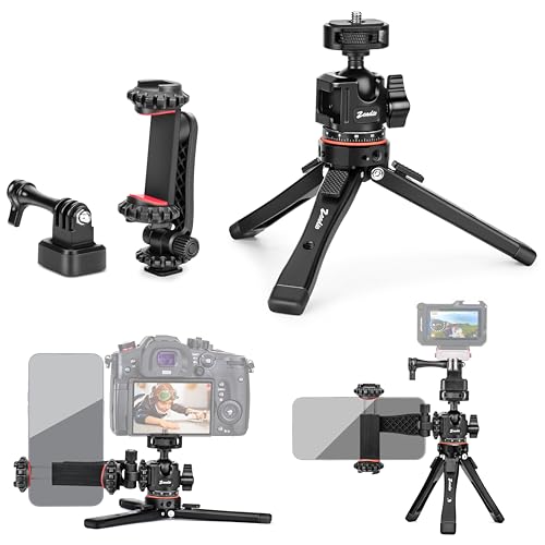 Zeadio Metal Camera Mini Tripod, with 1/4" Screw Ball Head Mount, Adjustable Heights Desktop Vlog Stand for Smooth 4 Osmo Mobile Ronin-S Vimble 2 Gimbal Handle Grip Stabilizer and All Cameras - style: Standard Ball Head