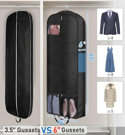 MISSLO 60" Garment Bags for Travel 6" Gusseted Dress Bags for Gowns Long 4 Handles Hanging Clothes Travel Bag with Pocket for Gowns, Suits, Coats - size: 60 inch