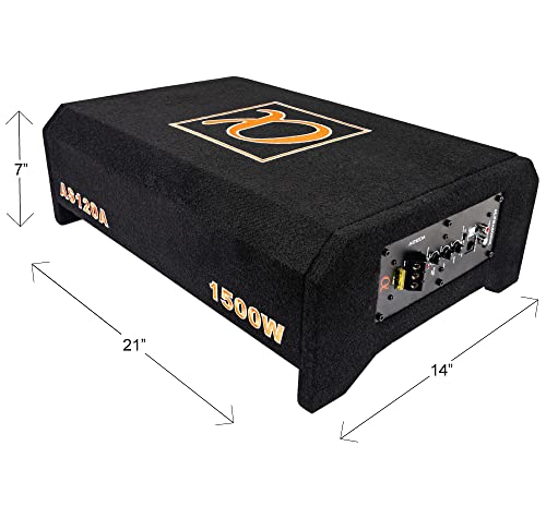 Alphasonik AS120A 12" 1500 Watts with a Built-in Amplifier Down-Firing Shallow Mount Enclosed for Tight Spaces in Cars and Trucks, Slim Thin Loaded Subwoofer Air Tight Sealed Bass Enclosure - size: 12 Inch - 1500 Watts Active