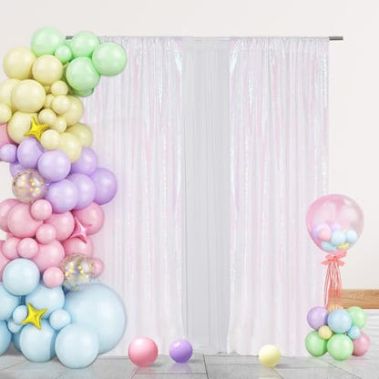 PartyDelight Iridescent White Sequin Backdrop Curtains 2x8ft 2 Panels - color: Iridescent, size: 24"W x 96"L (Pack of 2)