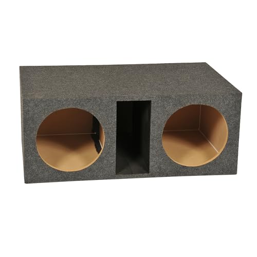 Q Power HD212VL 12 Inch Dual Vented Subwoofer Box, Heavy Duty 2-Hole Extra Large Ported Enclosure with 1-Inch MDF Front, Charcoal Grey Finish - style: Vented - Extra Large
