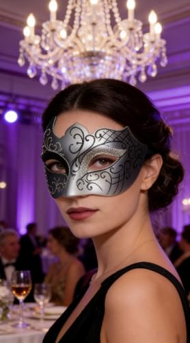 Masquerade Mask for Men Women Couple, Venetian Carnival Mask for Mardi Gras, Halloween, Party Prom Ball Costume - color: Silver