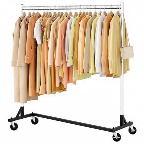 Hoctieon Z Rack, Rolling Clothes Racks with Z-Base, Heavy Duty Garment Rack, Clothing Racks for Hanging Clothes, Sturdy Metal Hanging Holder, Clothes Organizer Rack, Chrome - color: Chrome, size: 1 Pack