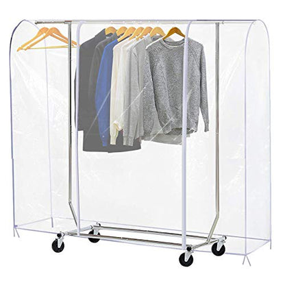 Ruibo Clear Garment Rack Cover Dustproof Clothes Rack Cover with 2 Durable Zipper/Clothing Waterproof Protector (L:71x20x60 inch) - size: L/71x20x60 inch