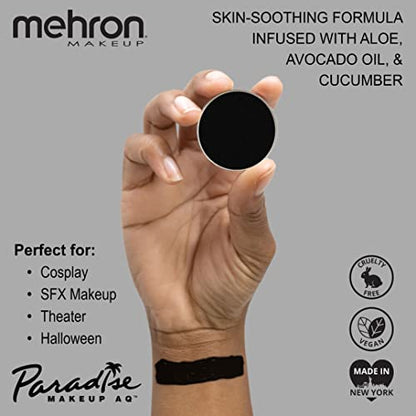 Mehron Makeup Paradise AQ - BLACK, Water-Activated Face & Body Paint - color: Black, size: 0.25 Ounce