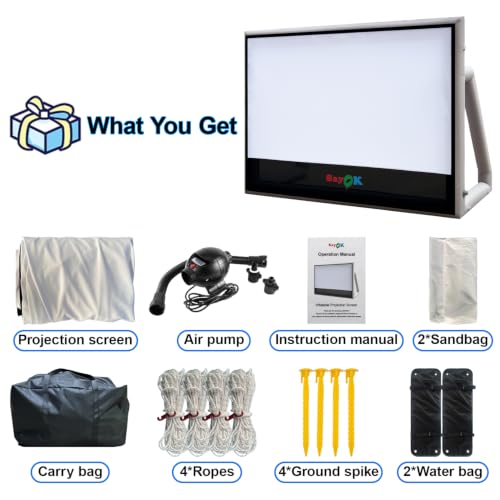 SAYOK 10FT(120IN) Inflatable Projector Screen, Movie Screen Outdoor | Quiet, Waterproof & Durable, High‑Quality TPU Material for World Cup, Ball Games, Outdoor Movies, Pool Parties Backyard