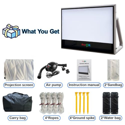 SAYOK 10FT(120IN) Inflatable Projector Screen, Movie Screen Outdoor | Quiet, Waterproof & Durable, High‑Quality TPU Material for World Cup, Ball Games, Outdoor Movies, Pool Parties Backyard