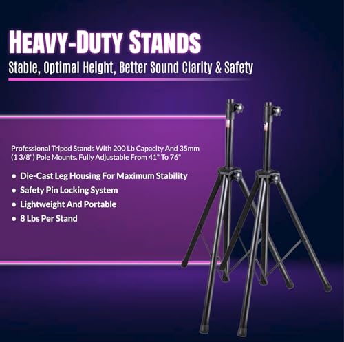 Pa System with Wireless Microphone and Speakers 15 ", 2000W Built-in amp | 6-channel audio mixer, Wireless Dual UHF mic, Tripod Stands and Complete PA kit for DJs, parties and events - size: 15 inch