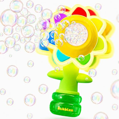 Sunflower Bubble Machine for Kids, 25,000+ Bubbles, 3 Modes, LED Lights | Handheld Automatic Bubble Maker for Toddlers Ages 3+, Outdoor Summer Play, Birthday Party Favor and Gift for Girls and Boys. - style: Yellow