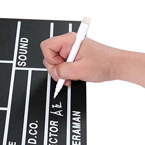 Movie Film Clap Board, Hollywood Clapper Board Wooden Film Movie Clapboard Accessory with Black & White, 12"x11" Give Away White Erasable Pen - size: 11"W x 12"H