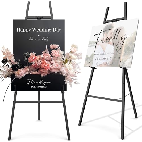 Easel Stand for Sign, Metal Display Easel with Adjustable Chain, Black | 4-Tier Height Art Easel for Painting for Painting, Wedding, Posters & Commercial Display - color: Black
