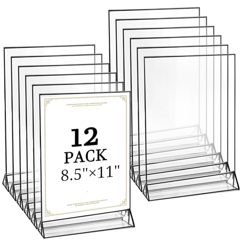 Floroom 12 Pack 8.5x11 Inch Clear Acrylic Sign Holders, Double-Sided Black Display Stand Picture Frames for Table Numbers, Menus, Flyers, Weddings, and Offices - color: Black, size: 8.5" x 11"- 12 Pack