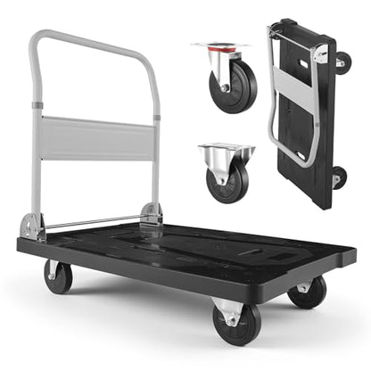 VEVOR Foldable Push Cart Dolly, 660 lbs Capacity, Folding Platform Truck with Swivel Wheels, Moving Platform Hand Truck Flatbed Cart, Space Saving Push Handle, for Easy Storage, 35.2 x 23.4 x 33.5 in - size: 35.2 x 23.4 x 33.5 in/ 895 x 595 x 850 mm