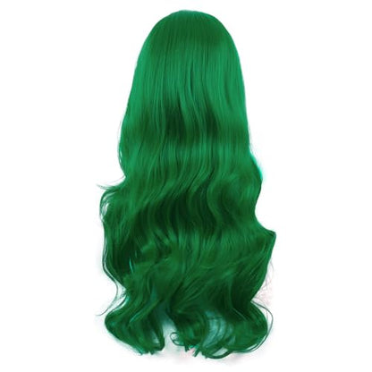 MapofBeauty 28 Inch Long Wavy Curly Side Bangs Party Hair Wig, Grass Green | Synthetic fiber, 70 cm Cosplay Wig, Fashion - color: Grass Green