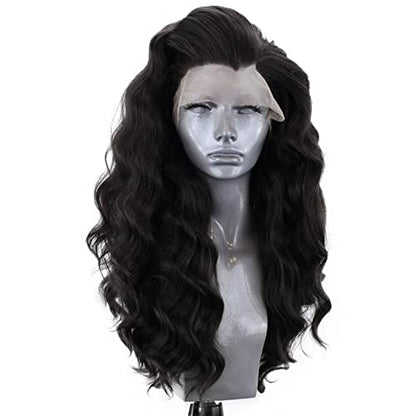 RONGDUOYI RDY Black Lace Front Synthetic Wig 24inch Loose Body Wave Heat Fiber Hair Long Wavy Lace Front Wigs for Women Half Hand Tied Wig Cosplay Daily Use Hair - color: Black-1