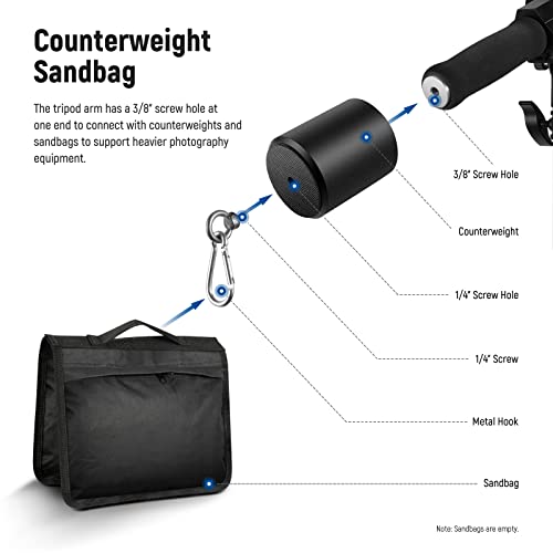 NEEWER Air Cushioned Aluminum Light Stand, 9.8ft/3m Adjustable Photography Stand with Boom Arm, Counterweight, Sandbag, 1/4" Screw for Softbox, Studio Flash, Umbrella, Ring Light, Max Load 5kg - size: 300cm w/Boom Arm