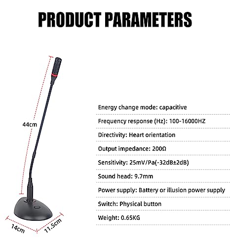 Podium Condenser Gooseneck Microphone,XLR Wired Connection for PC or Laptop with 3.5mm Adapter,Mute Button with LED Indicator,360° Adjustable Hose for Conferencing,Churches,Podcasting